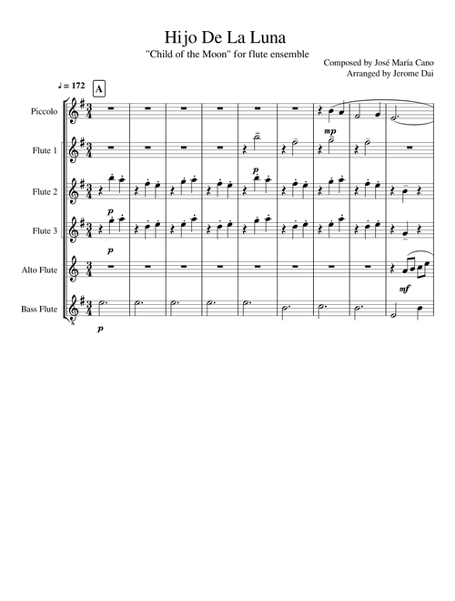 "Hijo De La Luna" (Child of the Moon) for flute ensemble