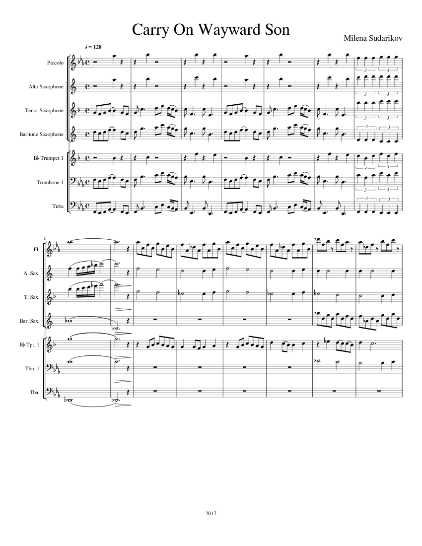 Carry On Wayward Son Sheet music for Trombone, Euphonium, Tuba, Flute