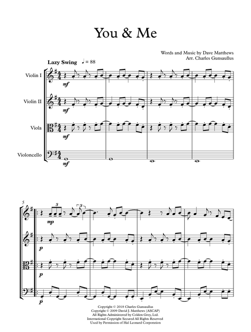 You & Me (Arr. Charles Gunsaullus) - Dave Matthews Band (String Quartet)