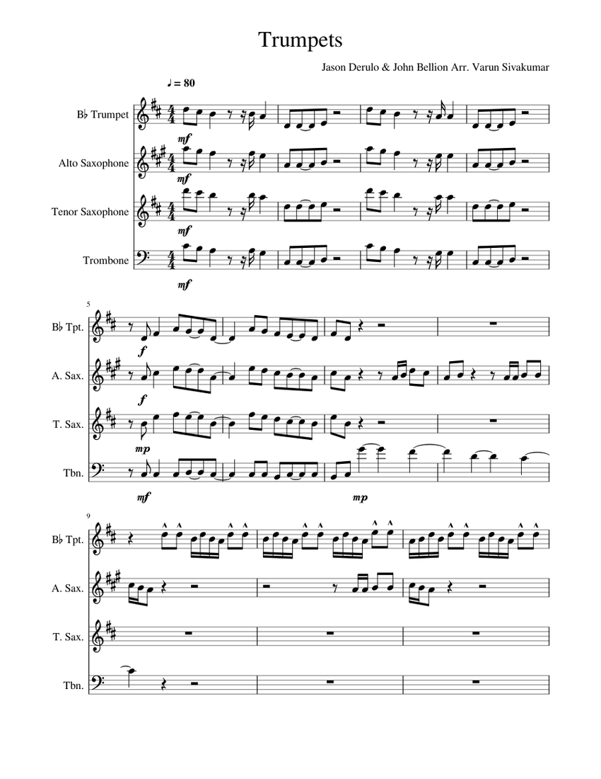 Trumpets Sheet music for Trombone, Saxophone alto, Saxophone tenor