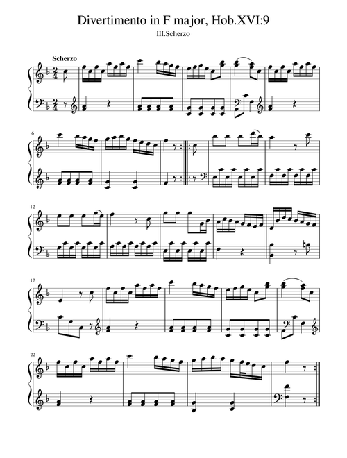 Joseph Haydn - Divertimento in F major, Hob.XVI:9 III.Scherzo