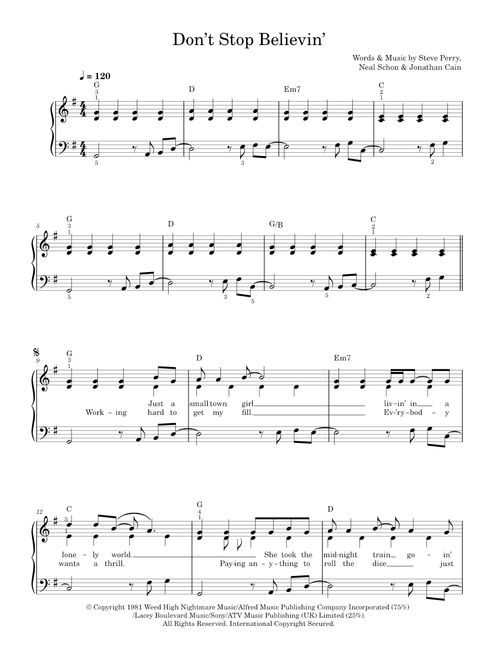 Don't Stop Believin' - Glee TV Series, Glee Cast, Journey (Easy Piano)