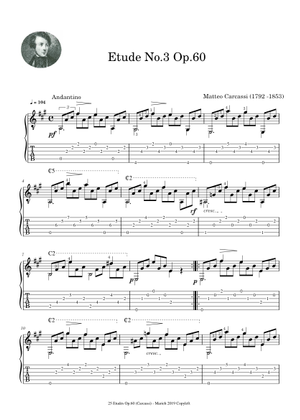 Etude No.3 Op.60 - Matteo Carcassi (1792 - 1853) Sheet Music for