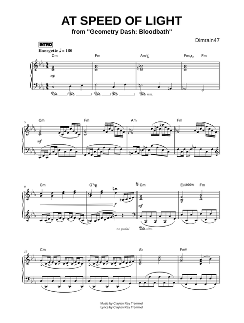 At the Speed of Light (from Geometry Dash: Bloodbath) - Dimrain47 (Piano)