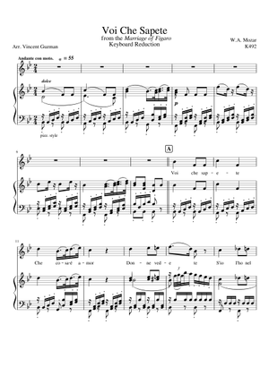 Voi che sapete – Wolfgang Amadeus Mozart Sheet Music for Piano, Flute ...