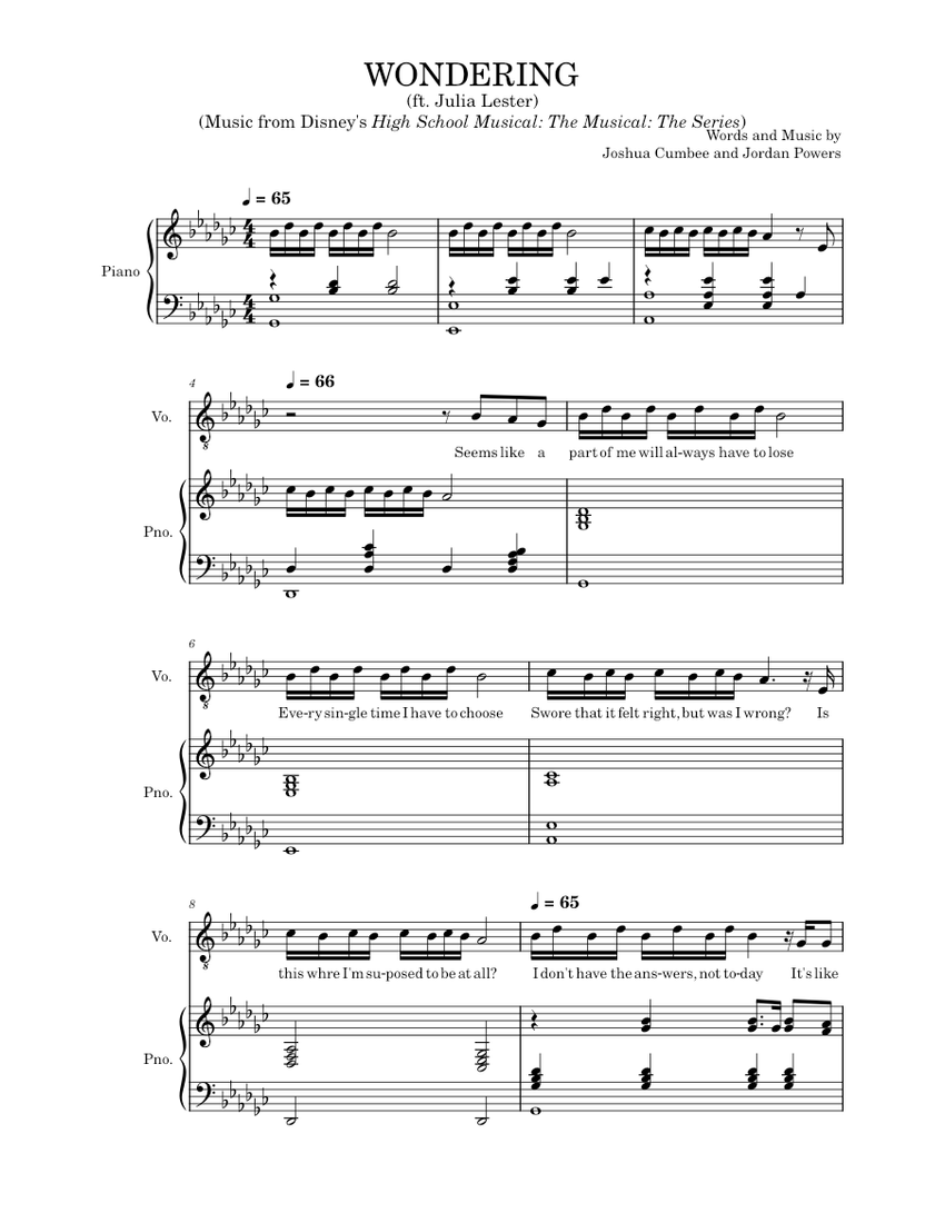 Wondering (from HSMTMTS) Olivia Rodrigo and Julia Lester Sheet music