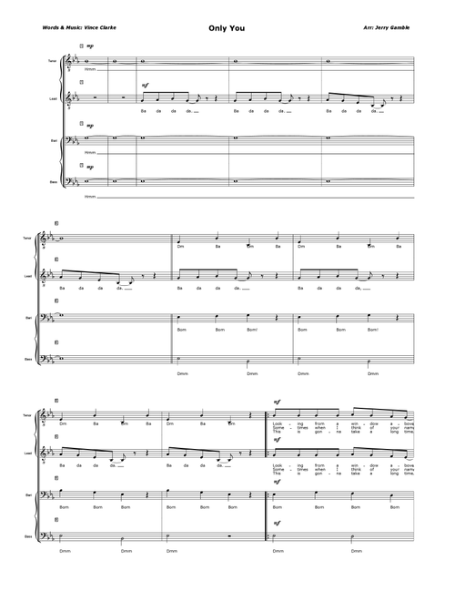 Only You (Arr. Jerry Gamble) - Vince Clarke (Choral, TTBB)