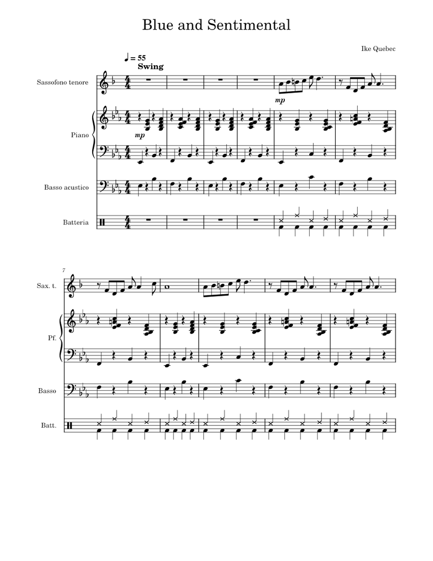 Blue And Sentimental Sheet music for Piano, Saxophone tenor, Bass