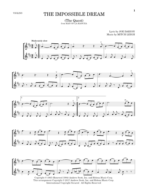 The Impossible Dream (The Quest) - Mitch Leigh (Violin Duet)
