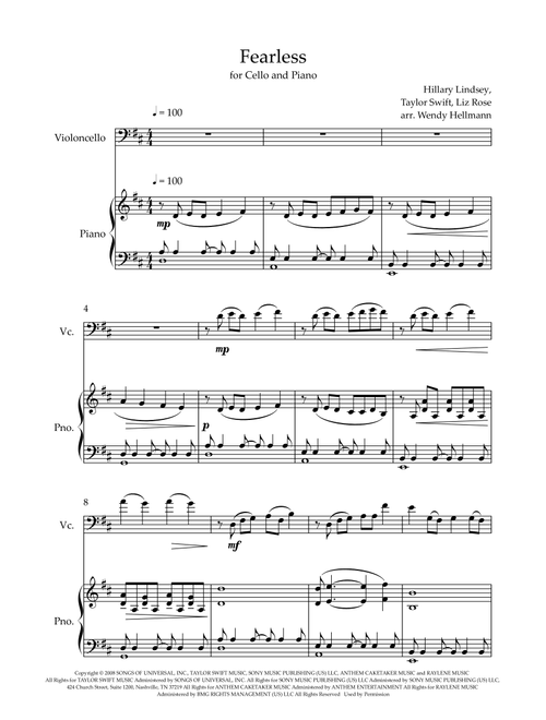 Fearless (Arr. Wendy Hellmann) - Taylor Swift (Cello and Piano)