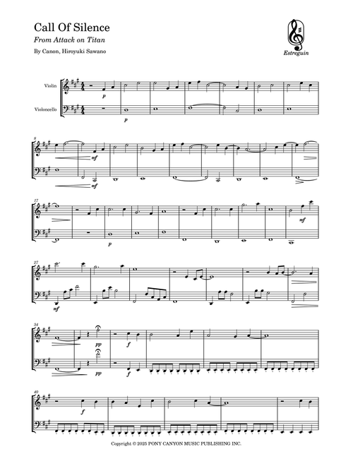 Call Of Silence (Arr. Estreguin) - Hiroyuki Sawano (Instrumental Duet)
