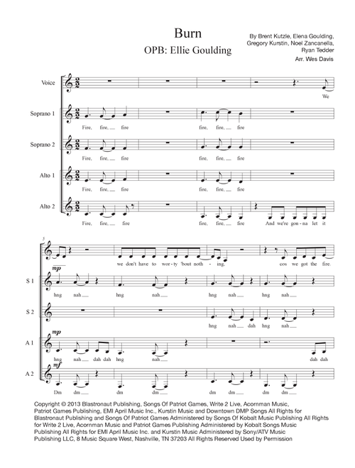 Burn (Arr. Wes Davis) - Ellie Goulding (Choral, SSAA)