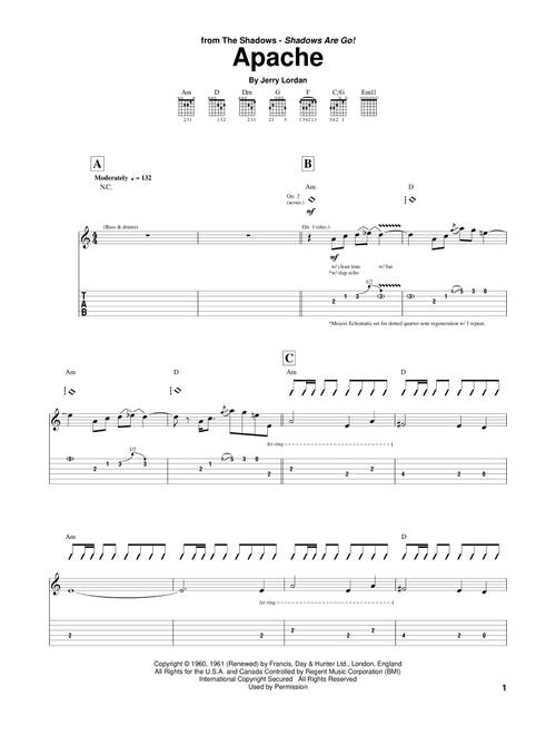 Apache - The Shadows, Jorgen Ingmann (Guitar Tab)