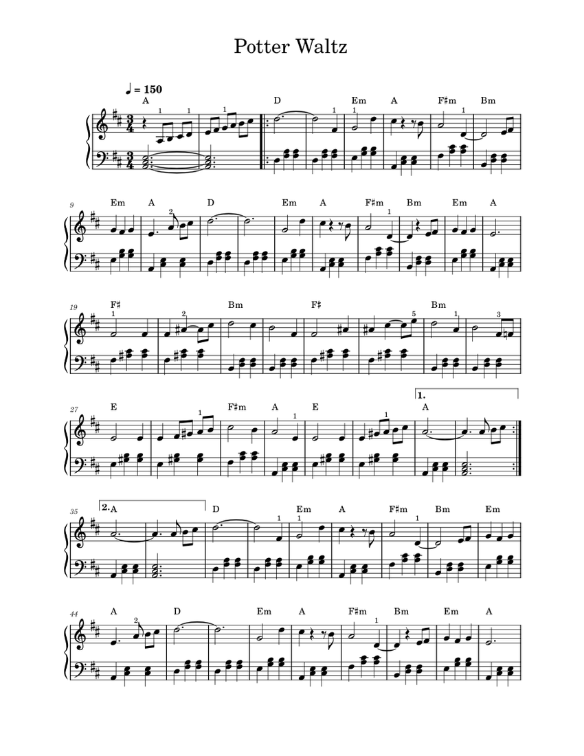 Potter Waltz Sheet Music with Chords for Piano (Solo) Easy