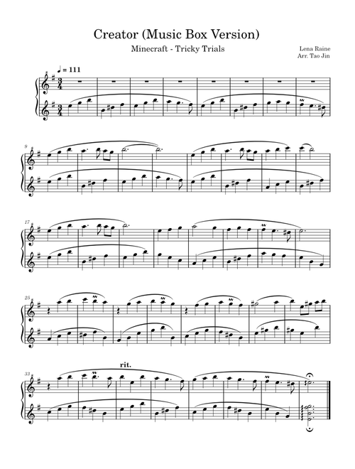 赤ヘル追撃譜 Minecraft OST: Tricky Trials Update Soundtrack sheet music