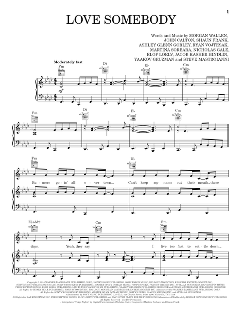 Love Somebody - Morgan Wallen (Piano-Vocal-Guitar)