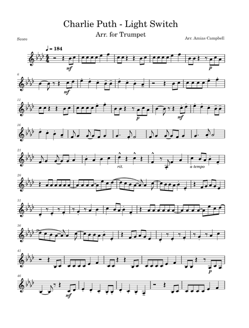 Lightswitch – Charlie Puth, Arr. for Trumpet