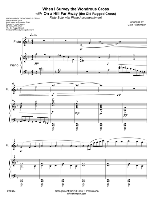 WHEN I SURVEY THE WONDROUS CROSS/THE OLD RUGGED CROSS - FLUTE SOLO with Piano (Grade 3+) (Arr. Glen Poehlmann) (Flute and Piano)