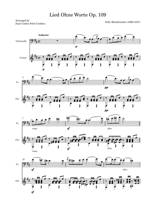 Lied ohne worte Op. 109 (Arr. Juan Carlos Felix Cordova) - Felix Mendelssohn (Instrumental Duet)