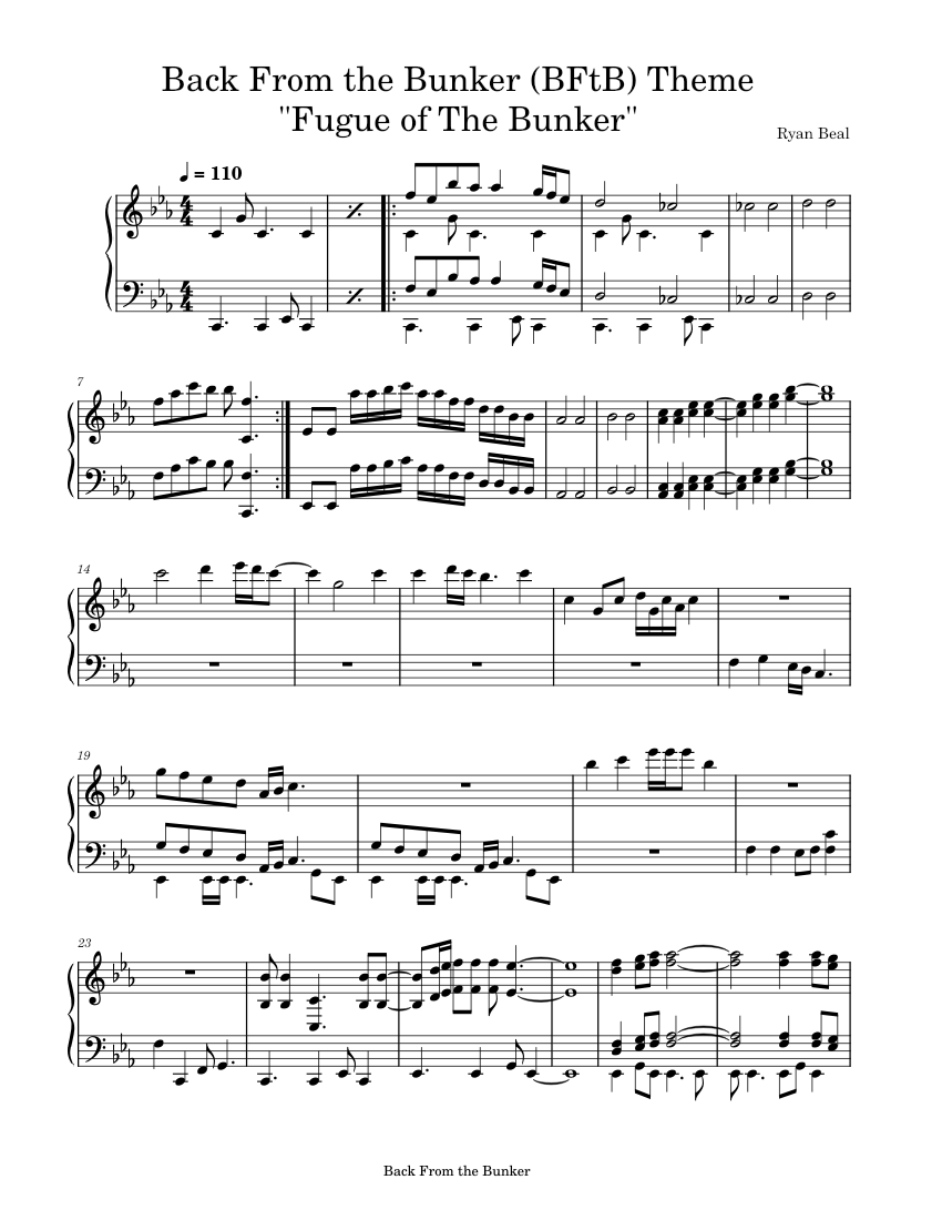 Fugue of The Bunker (BFtB Title Theme)-Ryan Beal Sheet Music for Piano ...