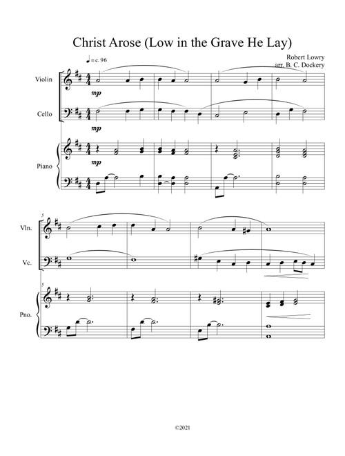 Christ Arose (Low in the Grave He Lay) for violin and cello duet with optional piano (Arr. B. C. Dockery) - Robert Lowry (String Ensemble)