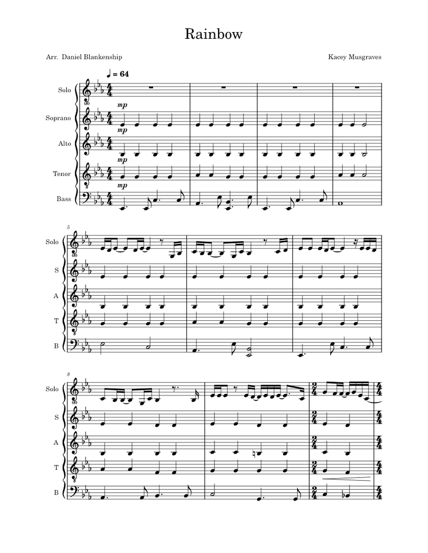 Rainbow Kacey Musgraves SATB A Cappella Sheet music for Piano