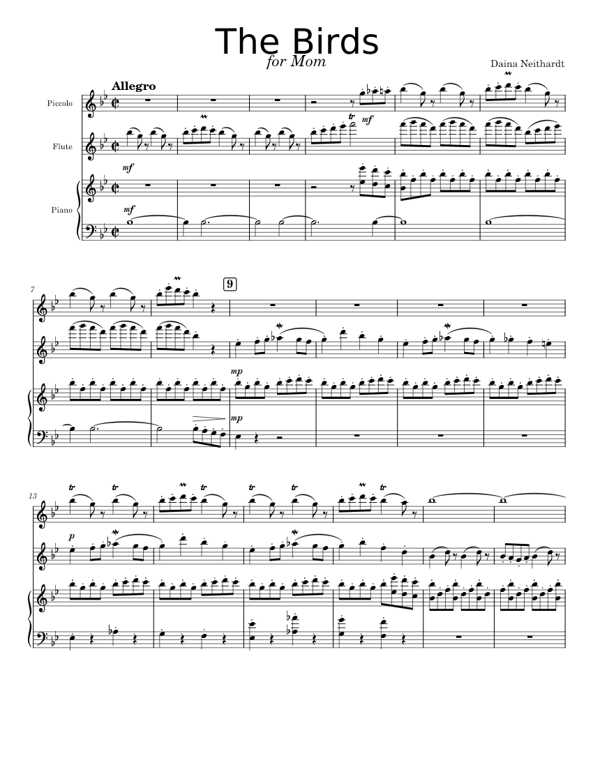 The Birds Sheet Music for Piano, Flute piccolo, Flute (Piano Trio