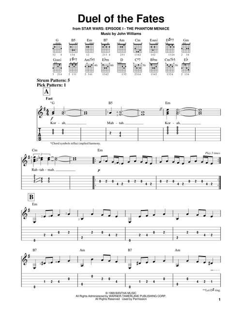 Duel Of The Fates (from Star Wars: The Phantom Menace) - John Williams (Easy Guitar with TAB)