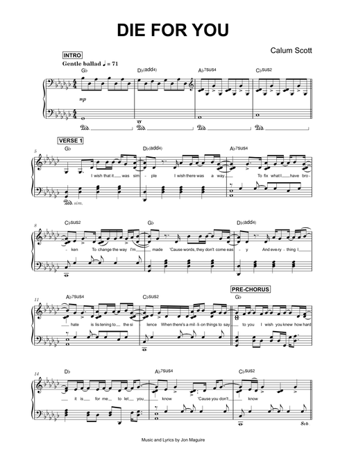 Die For You - Calum Scott (Piano)
