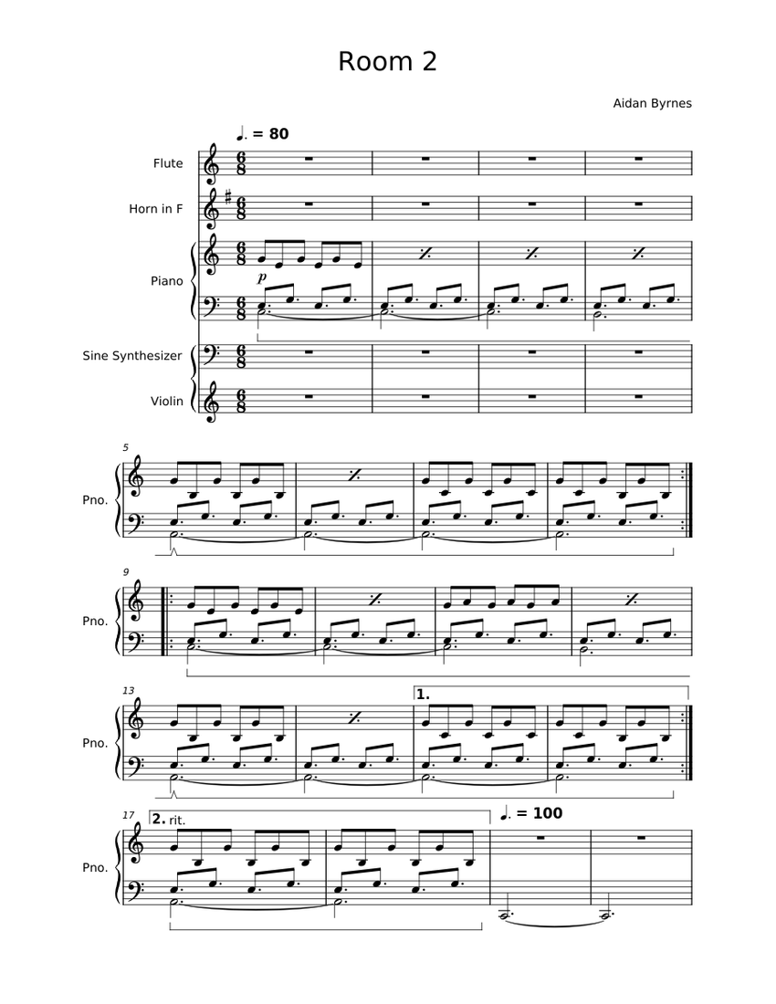 Room 2 Aidan Byrnes Sheet music for Piano, Flute, French horn, Violin