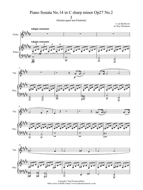 Beethoven: Piano Sonata No.14 in C sharp minor Op 27 No.2 ("Moonlight Sonata") Mvt.I - Violin/Piano (Arr. Ray Thompson) - Ludwig Van Beethoven (Violin and Piano)