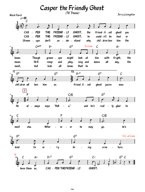 Casper The Friendly Ghost (Lead sheet with lyrics )