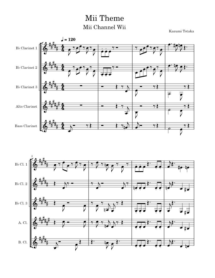 Mii Channel Theme – Kazumi Totaka Sheet music for Clarinet in b-flat ...