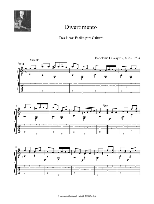 Divertimento - Calatayud, Bartolomé (1882 - 1973) - Tablature