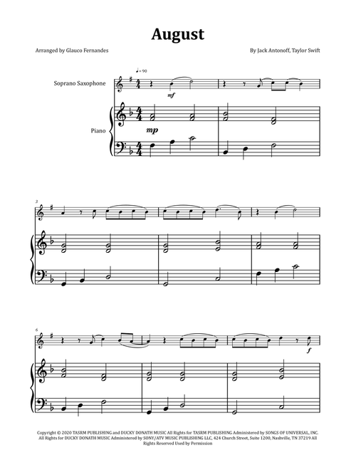August (Arr. Glauco Fernandes) - Taylor Swift (Soprano Sax and Piano)