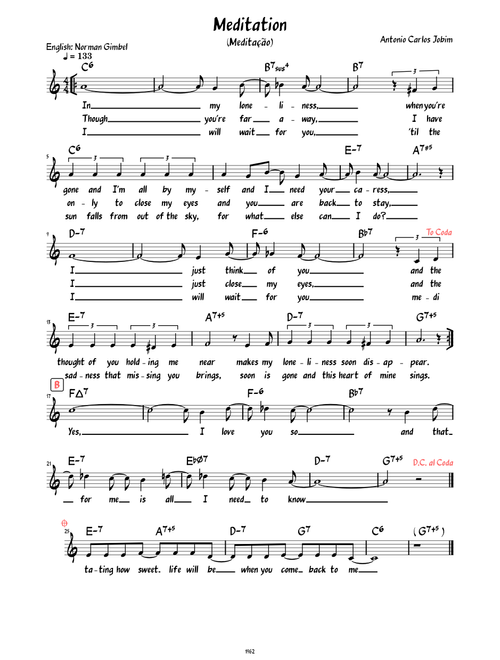 Meditation (Meditação) (Lead sheet with English lyrics )