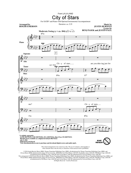 City Of Stars (arr. Roger Emerson) - Justin Hurwitz (Choral, SATB)