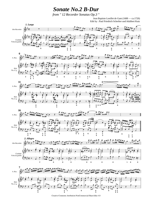 Loeillet, J. B. de gant _ Recorder Sonata Op.3 No.2 B-Dur [Rec, Vla. d. g., Hch]