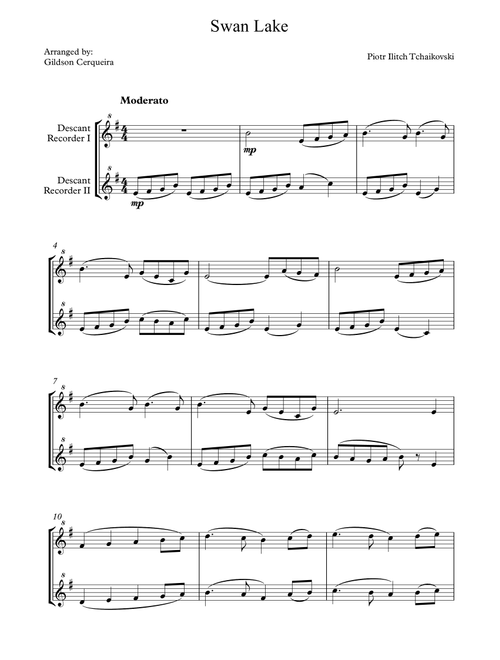 Swan Lake (Arr. Gildson Cerqueira) - Piotr Ilitch Tchaikovski (Recorder Duet)