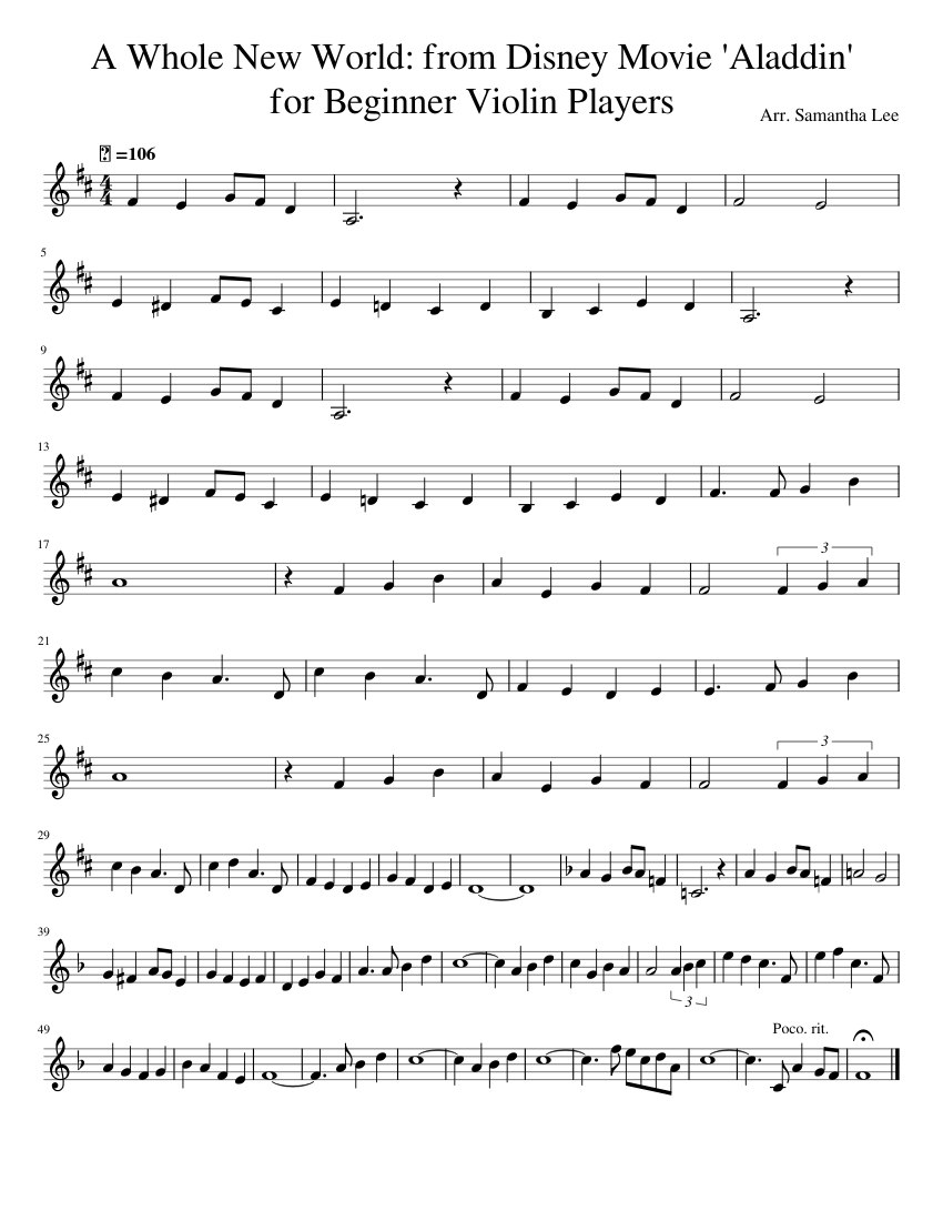 'A Whole New World' from Disney Movie' Aladdin'_for Beginner Violin