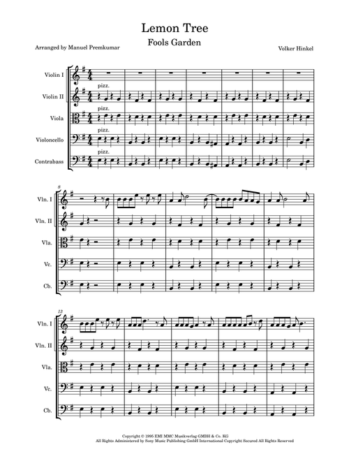 Lemon Tree (Arr. Manuel Premkumar) - Fool'S Garden (String Ensemble)