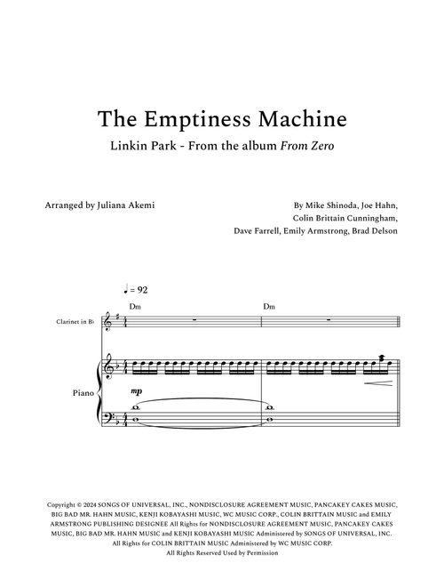 The Emptiness Machine (Arr. Juliana Akemi) - Linkin Park (Clarinet and Piano)