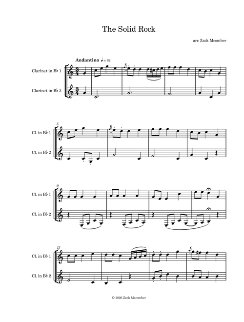 The Solid Rock (clarinet duet) (Arr. Zack Macomber) - William B Bradbury (Clarinet Duet)