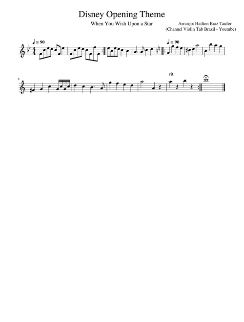 Disney Opening Theme Abertura da Disney (Channel Violin Tab Brazil - Youtube)