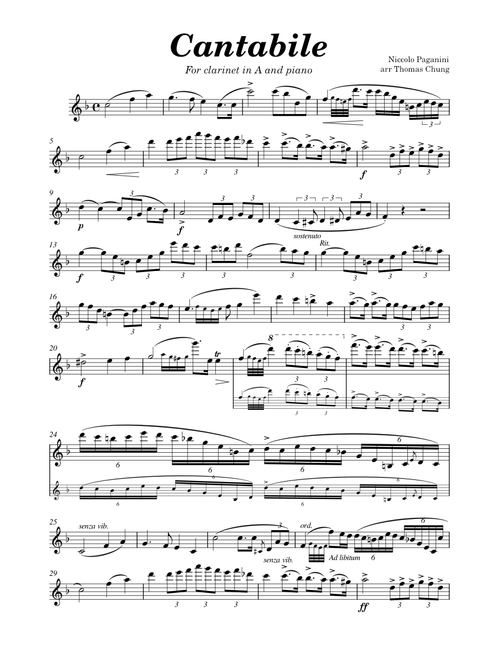 Cantabile, MS 109 – Niccolò Paganini Cantabile for A clarinet paganini