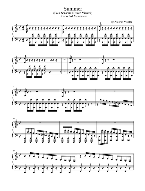 Summer (Four Seasons l'Estate Vivaldi) - Piano 3rd Movement-RV 315 (Arr. poon) - Antonio Vivaldi (Piano Solo)