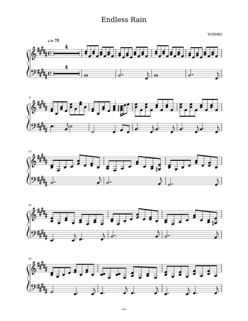 Endless Rain Sheet Music for Piano (Solo) | MuseScore.com