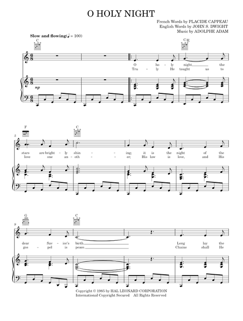 O Holy Night - Adolphe Adam (Piano-Vocal-Guitar)