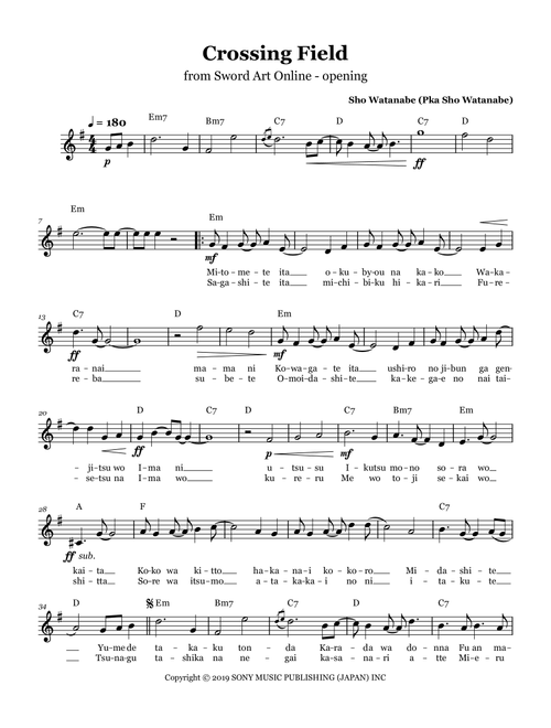 Crossing Field (Arr. Performance Librarian) - LiSA (Clarinet Solo)