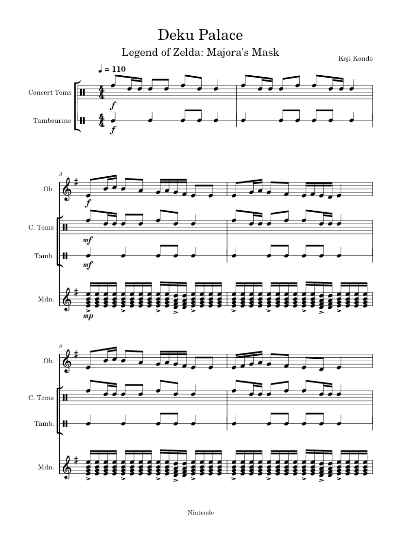 Deku Palace (Majora's Mask) Sheet Music for Tambourine, Flute piccolo ...